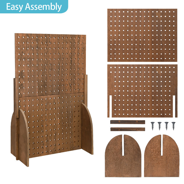 #WD6308BR  Wood Standing Jewelry Pegboard Display With 48 Removable Peg Hooks