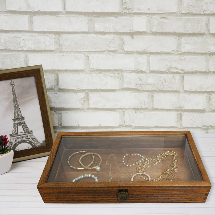 Antique Colored Wooden Jewelry Case with Glass Lid-Nile Corp