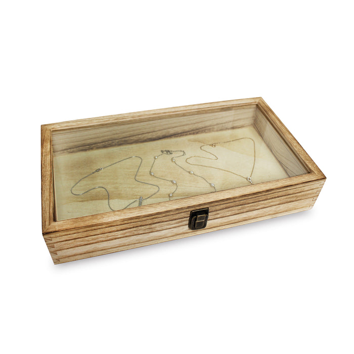 Antique Colored Wooden Jewelry Case with Glass Lid-Nile Corp
